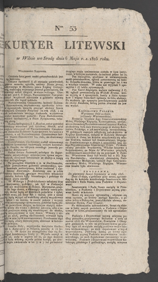 Kuryer Litewski. 1825, numer 53