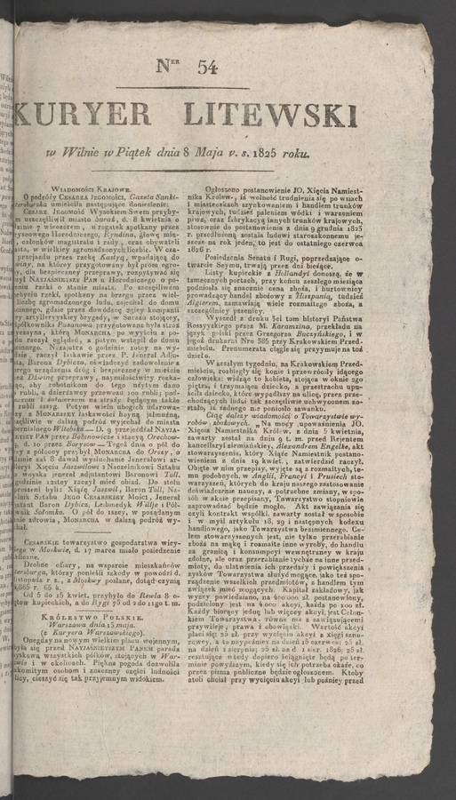 Kuryer Litewski. 1825, numer 54