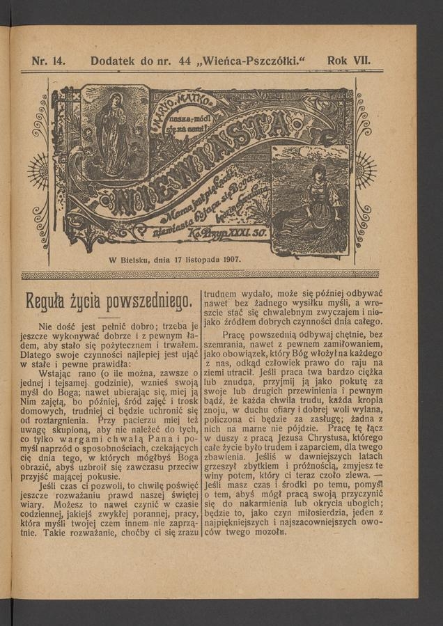 Niewiasta : dodatek do numeru 44 „Wieńca-Pszczółki”. Rok 7, 1907, numer 14
