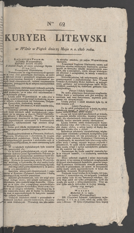 Kuryer Litewski. 1825, numer 62