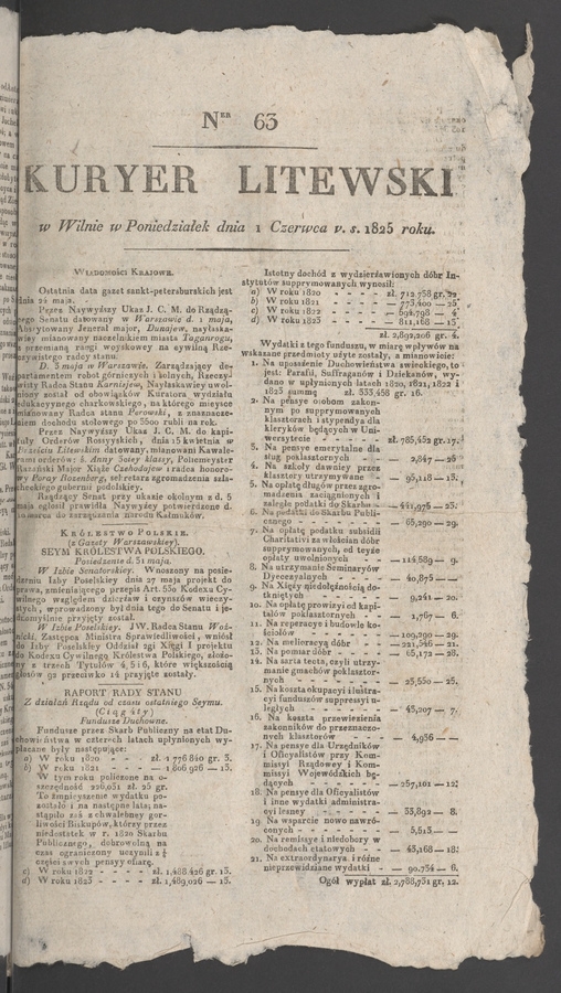 Kuryer Litewski. 1825, numer 63