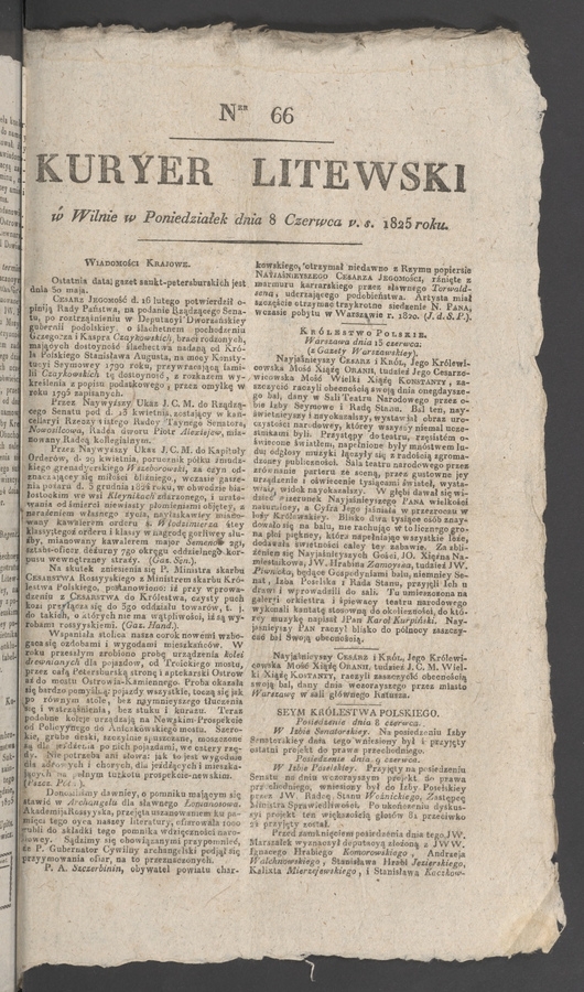 Kuryer Litewski. 1825, numer 66