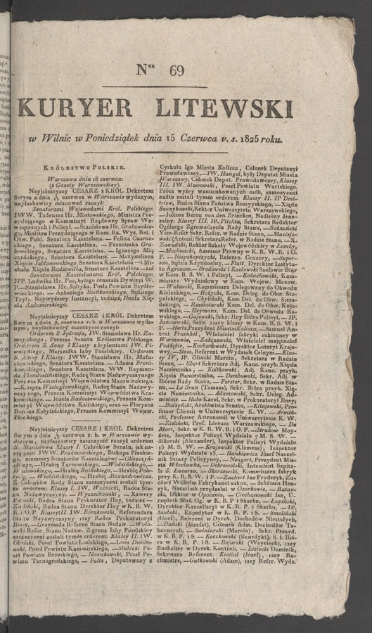Kuryer Litewski. 1825, numer 69