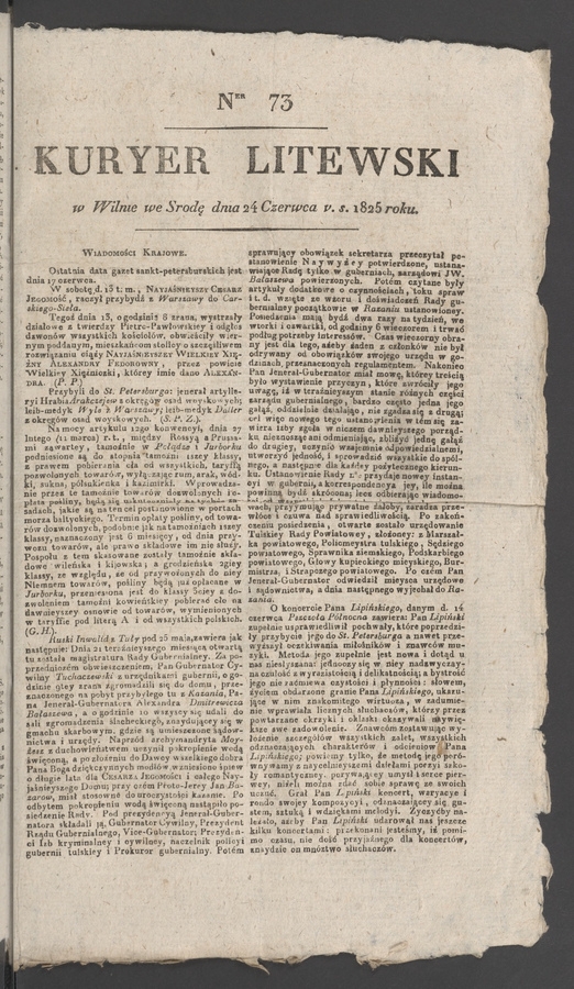 Kuryer Litewski. 1825, numer 73