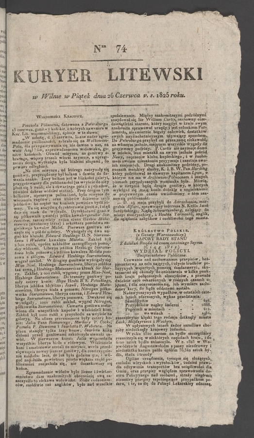 Kuryer Litewski. 1825, numer 74