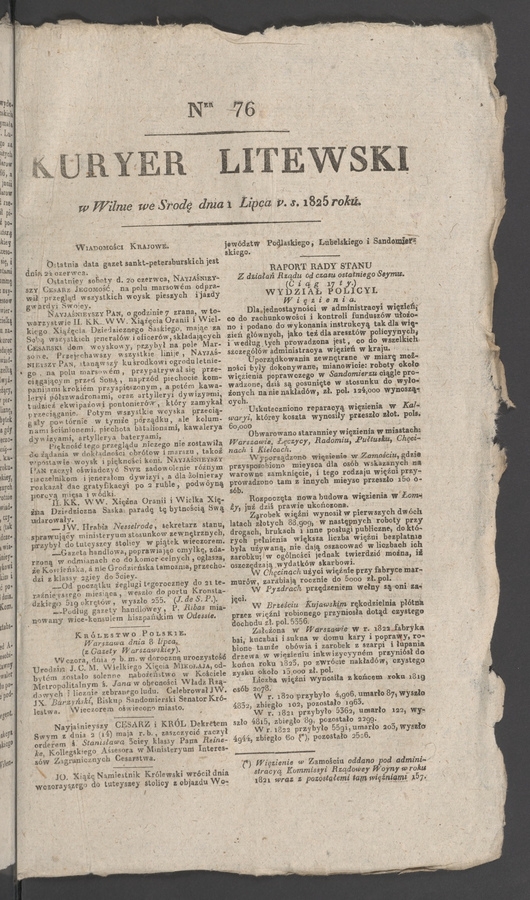 Kuryer Litewski. 1825, numer 76