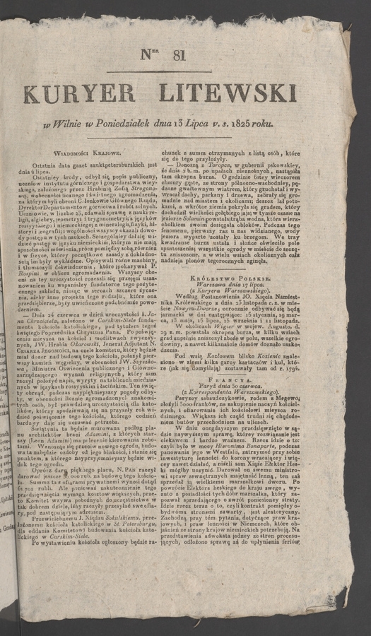 Kuryer Litewski. 1825, numer 81