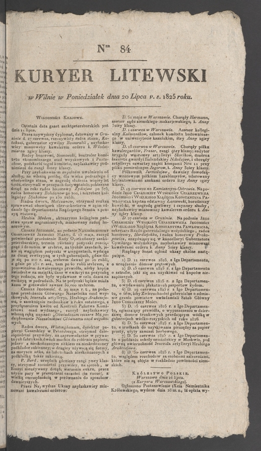 Kuryer Litewski. 1825, numer 84