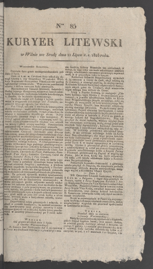 Kuryer Litewski. 1825, numer 85