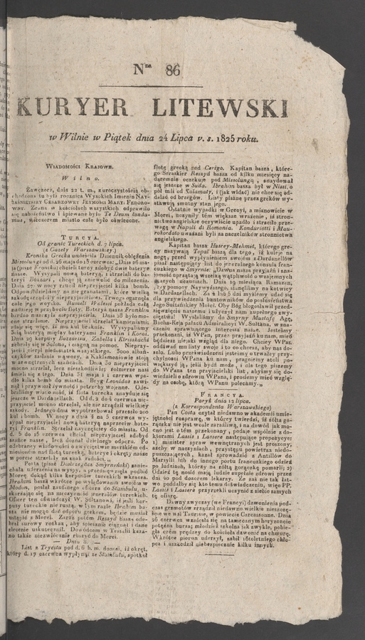 Kuryer Litewski. 1825, numer 86