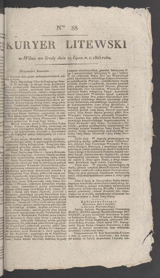 Kuryer Litewski. 1825, numer 88