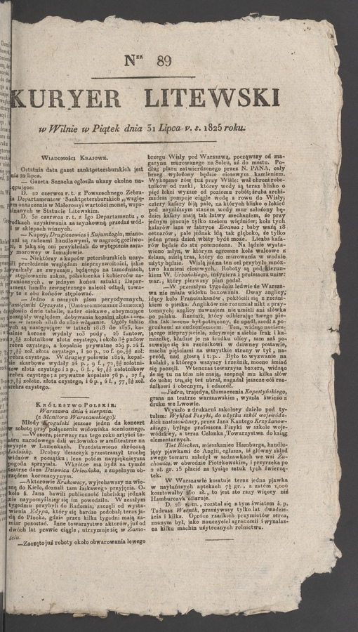 Kuryer Litewski. 1825, numer 89