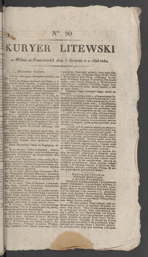 Kuryer Litewski. 1825, numer 90