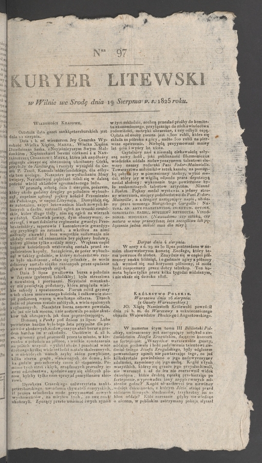 Kuryer Litewski. 1825, numer 97