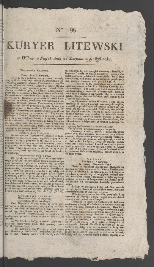 Kuryer Litewski. 1825, numer 98