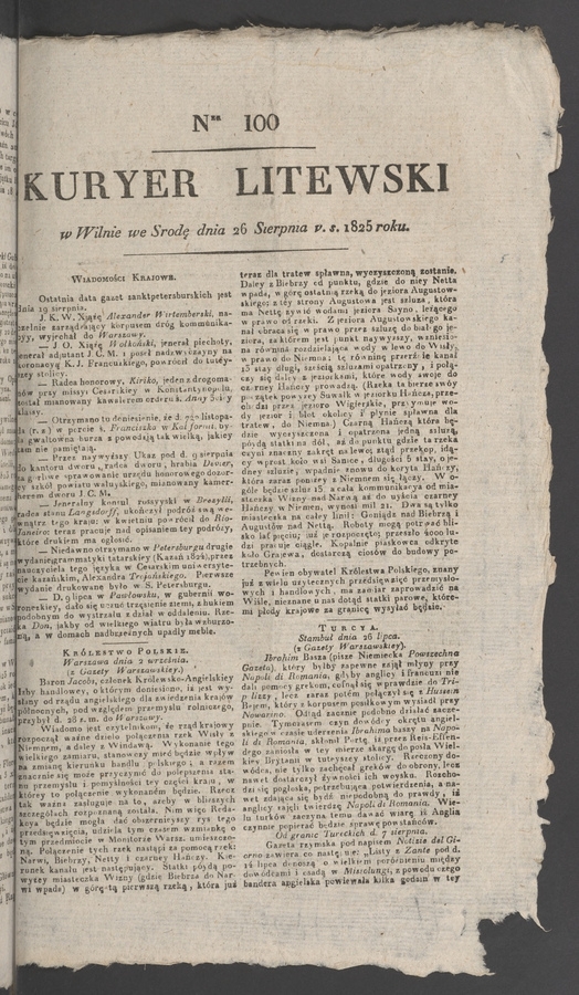 Kuryer Litewski. 1825, numer 100