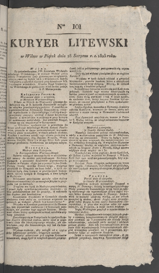 Kuryer Litewski. 1825, numer 101