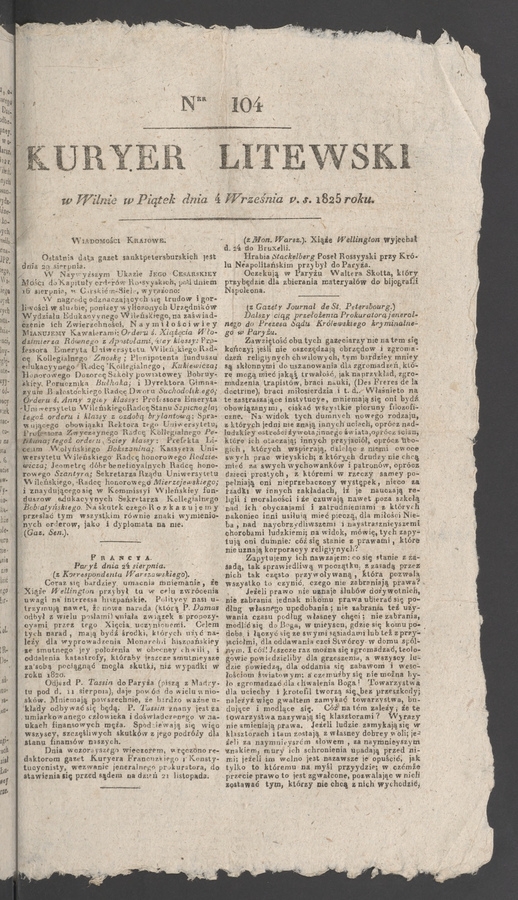 Kuryer Litewski. 1825, numer 104