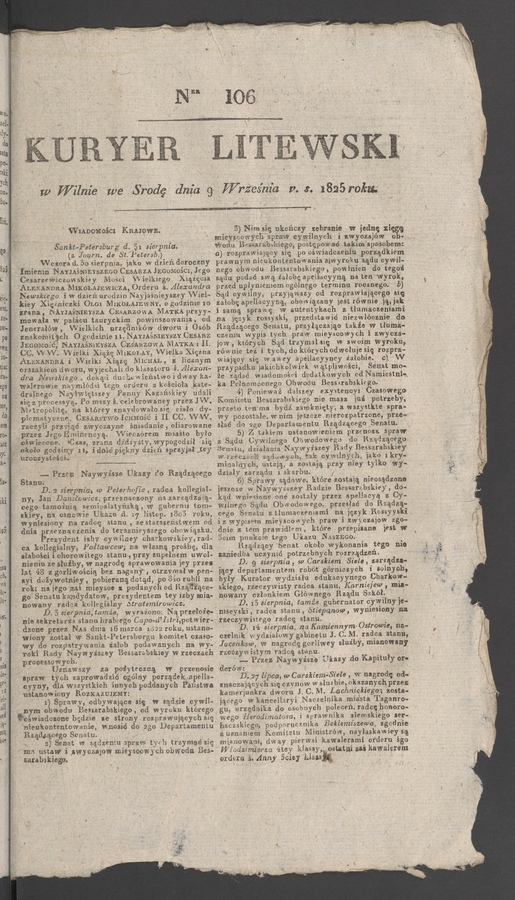 Kuryer Litewski. 1825, numer 106