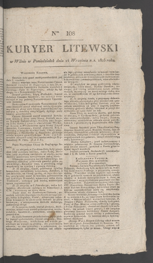 Kuryer Litewski. 1825, numer 108