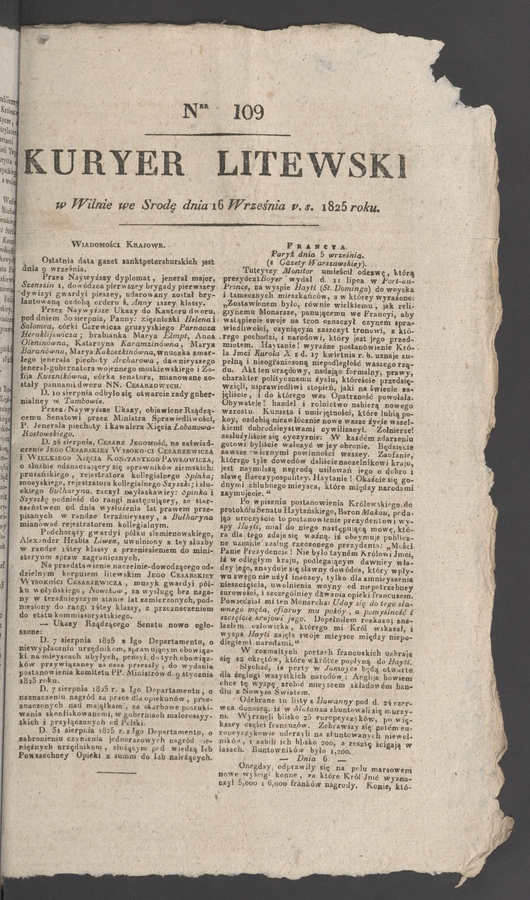 Kuryer Litewski. 1825, numer 109