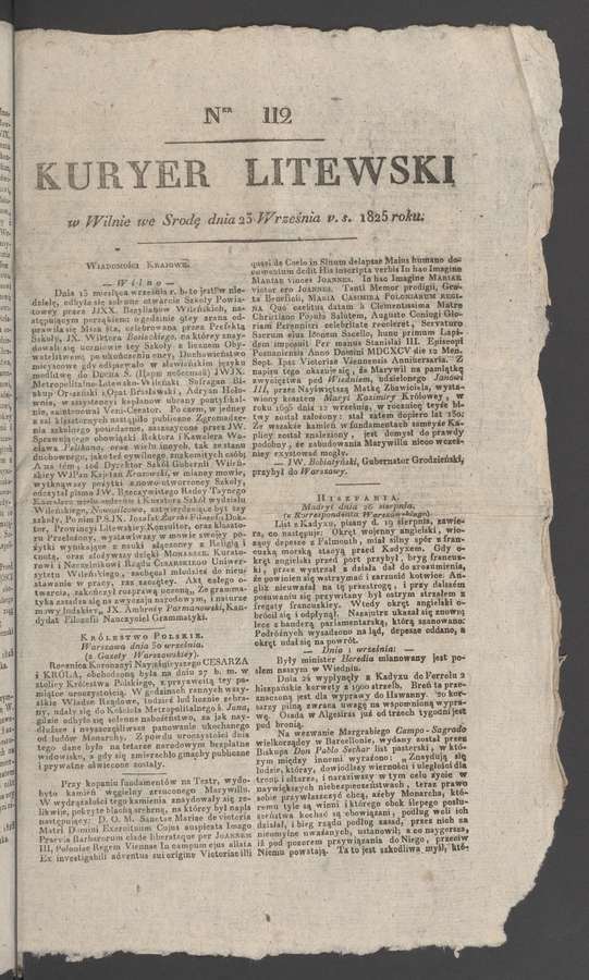 Kuryer Litewski. 1825, numer 112