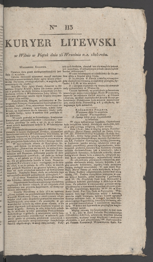Kuryer Litewski. 1825, numer 113