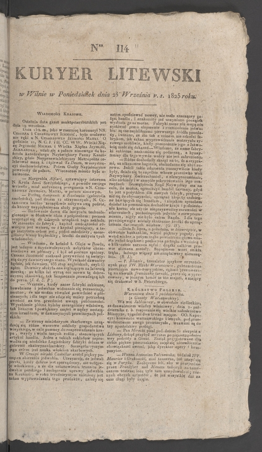 Kuryer Litewski. 1825, numer 114