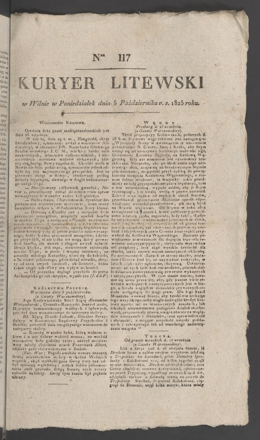 Kuryer Litewski. 1825, numer 117