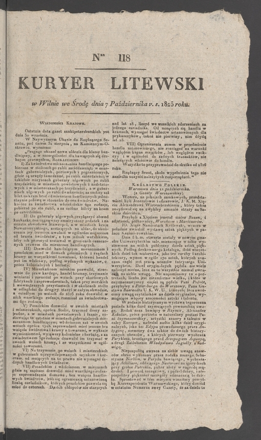 Kuryer Litewski. 1825, numer 118
