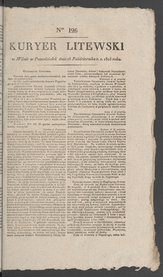 Kuryer Litewski. 1825, numer 126
