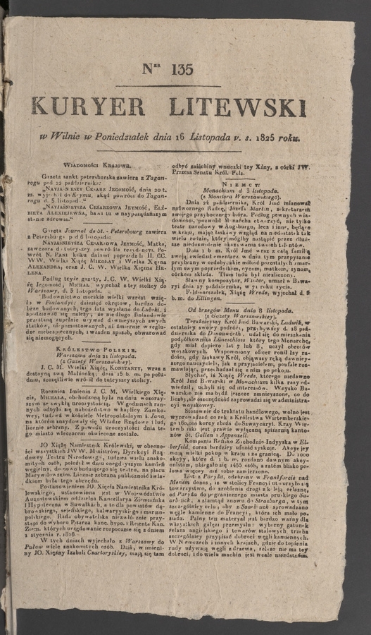 Kuryer Litewski. 1825, numer 135