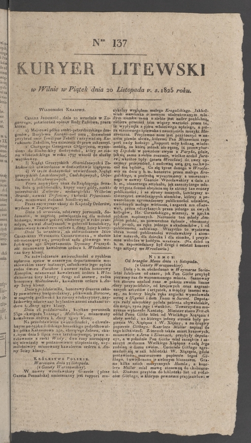 Kuryer Litewski. 1825, numer 137