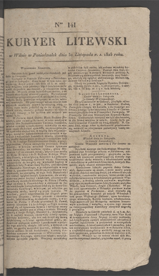 Kuryer Litewski. 1825, numer&nbsp;141