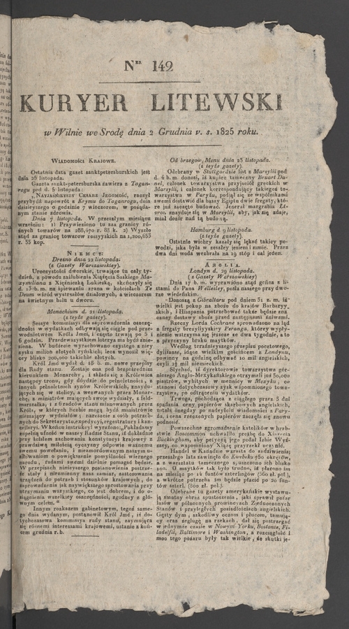 Kuryer Litewski. 1825, numer 142