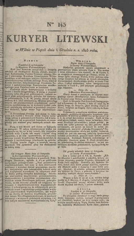 Kuryer Litewski. 1825, numer 143