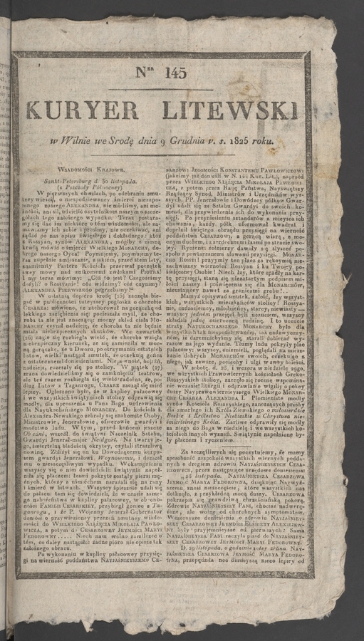 Kuryer Litewski. 1825, numer 145