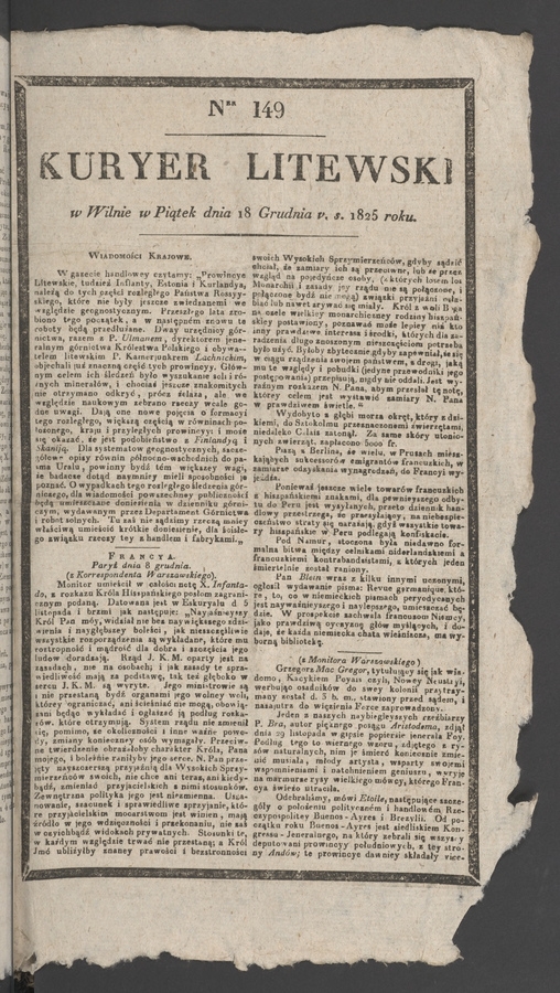 Kuryer Litewski. 1825, numer 149