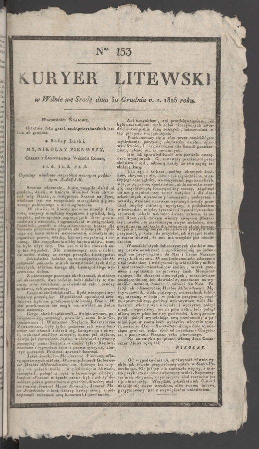 Kuryer Litewski. 1825, numer 153