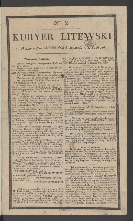 Kuryer Litewski. 1826, numer 2