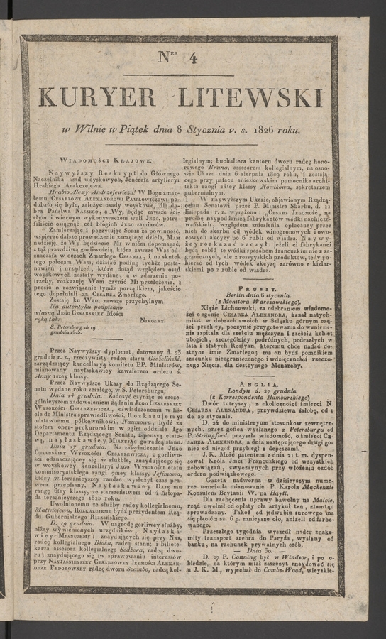 Kuryer Litewski. 1826, numer 4