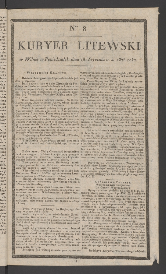 Kuryer Litewski. 1826, numer 8