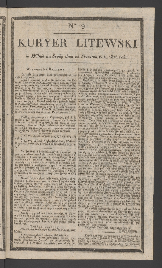 Kuryer Litewski. 1826, numer 9