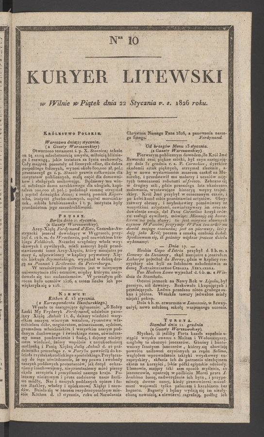 Kuryer Litewski. 1826, numer 10