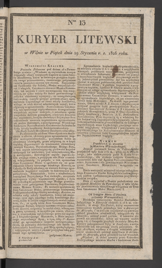 Kuryer Litewski. 1826, numer 13