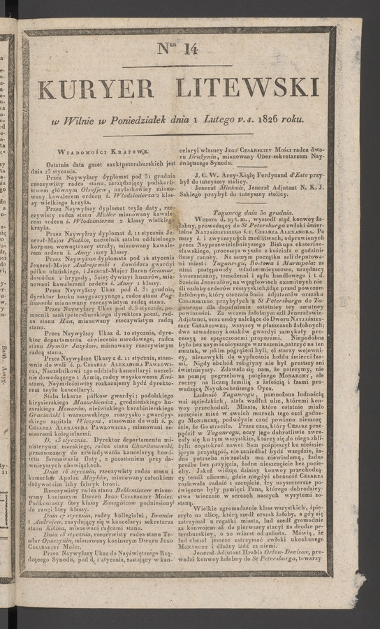 Kuryer Litewski. 1826, numer 14