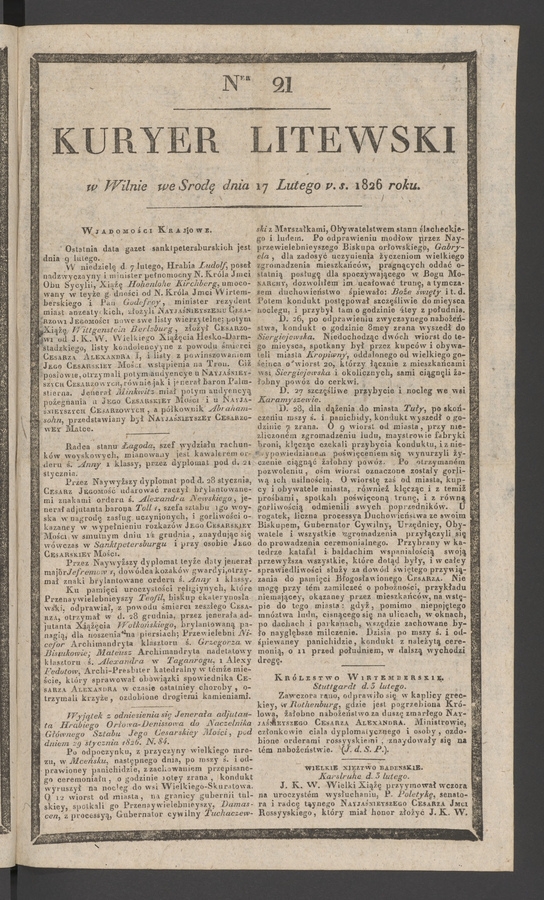 Kuryer Litewski. 1826, numer 21