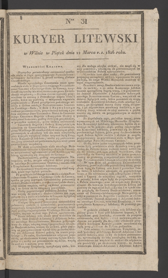 Kuryer Litewski. 1826, numer 31