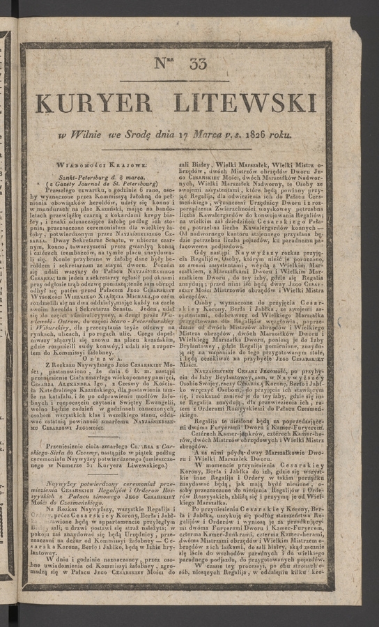 Kuryer Litewski. 1826, numer 33