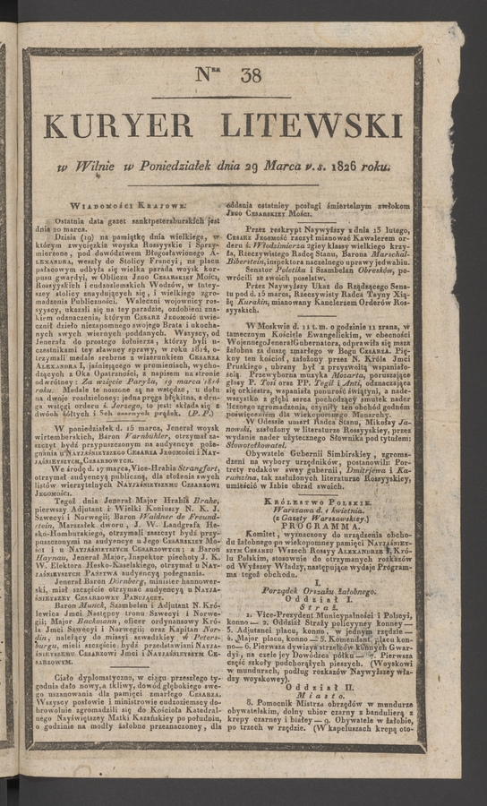 Kuryer Litewski. 1826, numer 38